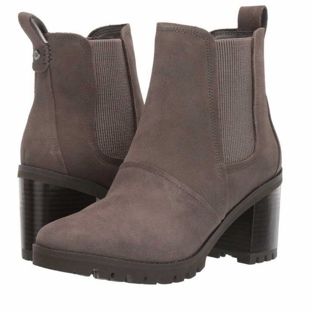 UGG HAZEL Chunky Heel Suede Chelsea Ankle Waterproof Boots Mole 1103766 Size‎ 8